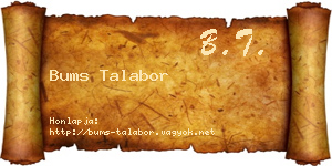 Bums Talabor névjegykártya